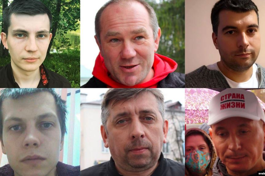 Зьняволеныя блогеры Ігар Лосік, Аляксандар Кабанаў, Уладзімер Цыгановіч, Аляксандар Андрэеў, Сяргей Пятрухін, Уладзімер Няронскі.