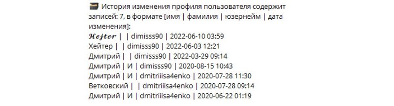 История изменений имени аккаунта