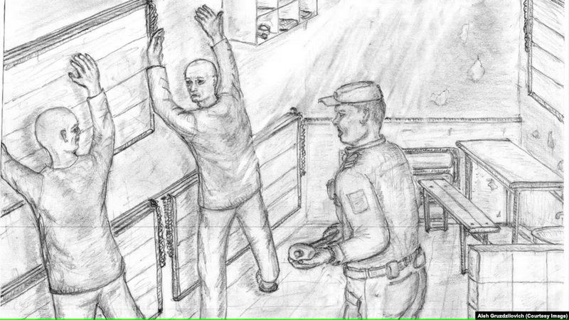 «Как руки держишь?». Турэмны малюнак Алега Грузьдзіловіча.