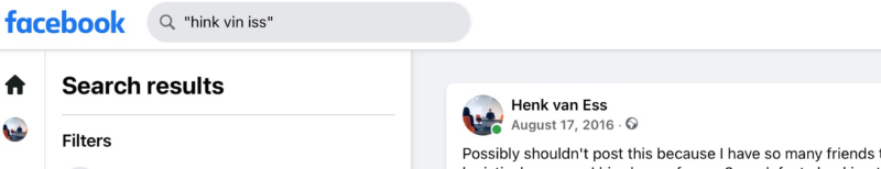 Поиск в соцсети Facebook. Изображение: Скриншот, Хенк ван Эсс